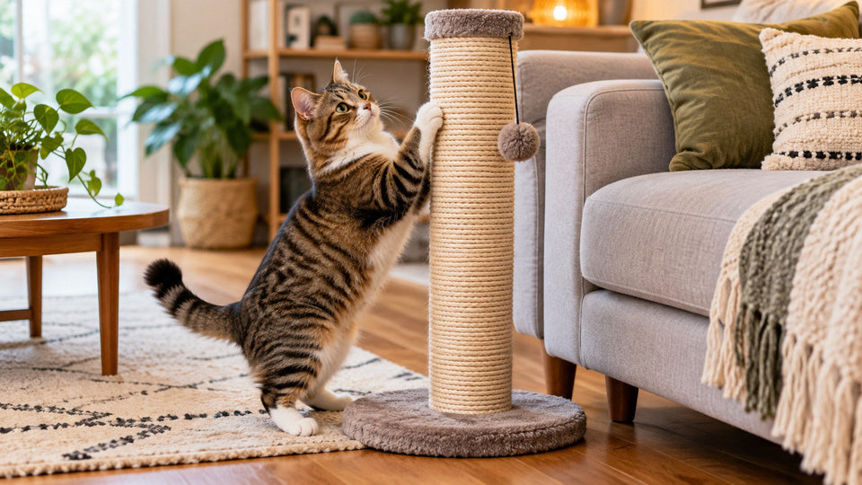 Cat scratching a sturdy indoor post