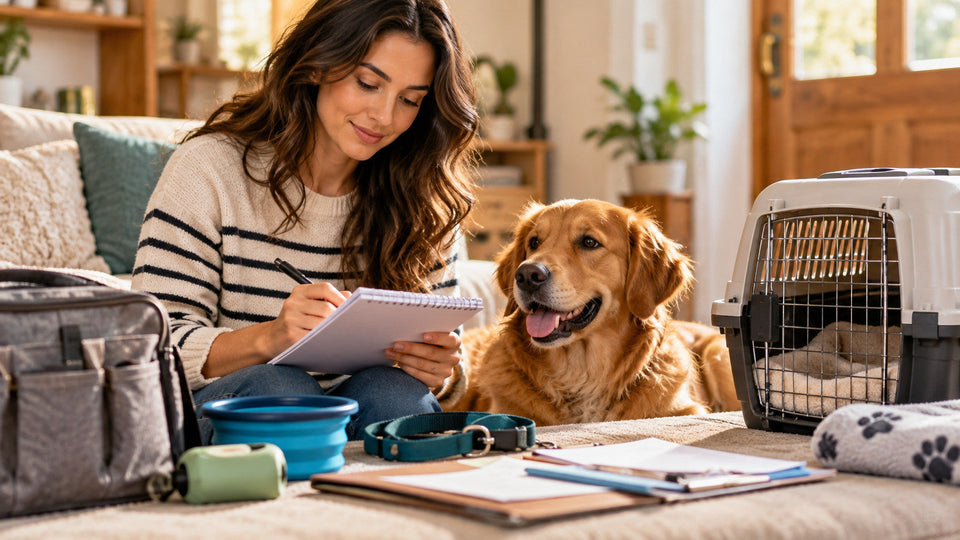 Pet caregiver preparing veterinary records and contact information before a visit