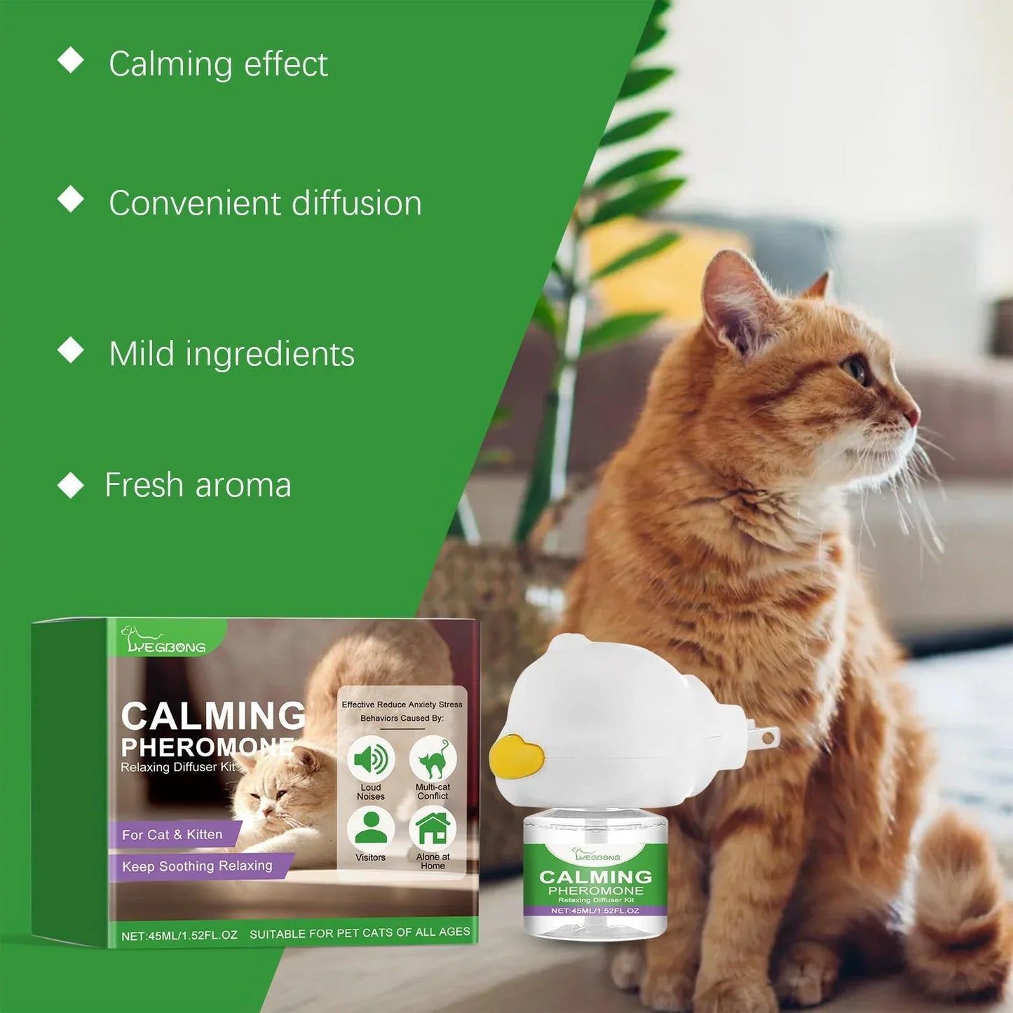 Yegebang Cat Emotional Care Set - Calming Diffuser & Liquid for Estrus, Anxiety & Mood Relief