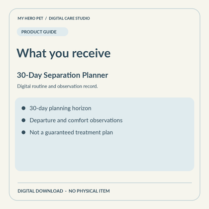 Information card for 30-Day Separation Anxiety Plan: contents and verified format