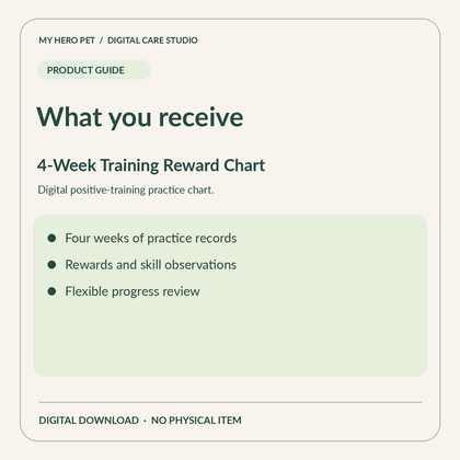 Information card for 4-Week Dog Training Reward Chart: contents and verified format