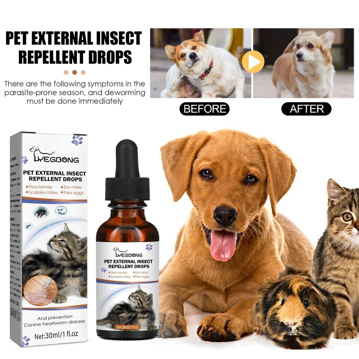 Pet Flea & Tick Drops for Cats & Dogs - External Deworming Spot-On Treatment