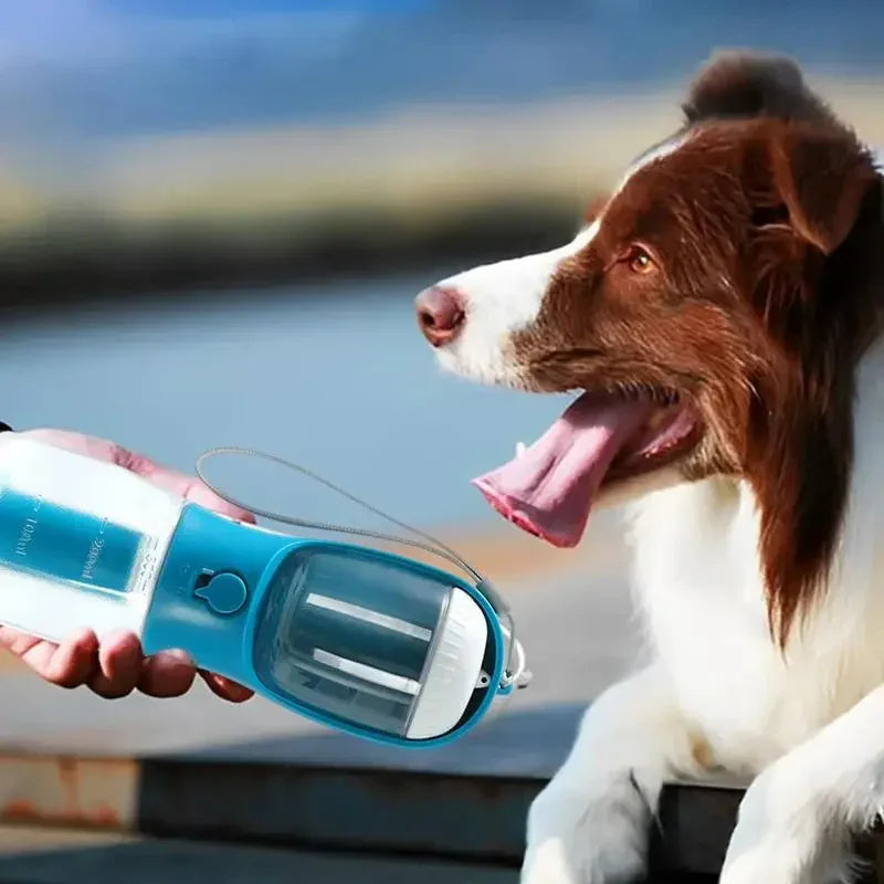 3-in-1 Portable Dog Water Bottle - Water, Food & Poop Bag Holder for Walks & Travel