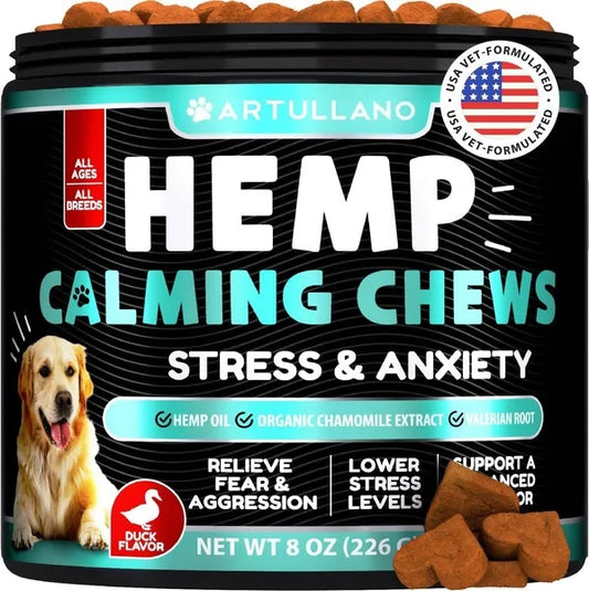 Hemp Calming Chews for Dogs - Anxiety Relief Treats with Hemp Oil, Turmeric, Valerian & Ginger (120 Count)