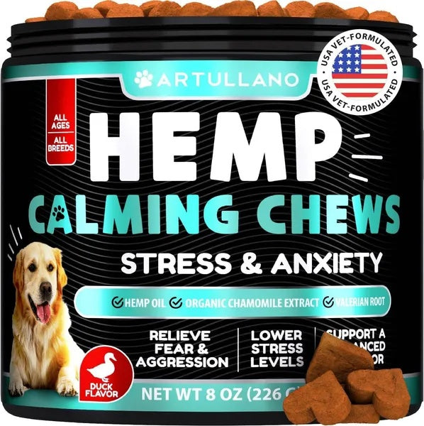Hemp Calming Chews for Dogs - Anxiety Relief Treats with Hemp Oil, Turmeric, Valerian & Ginger (120 Count)
