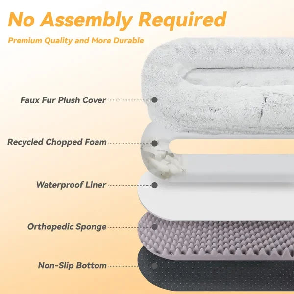 Human Dog Bed Large - Washable Faux Fur Orthopedic for People & Pets with Pillow, Blanket & Strap