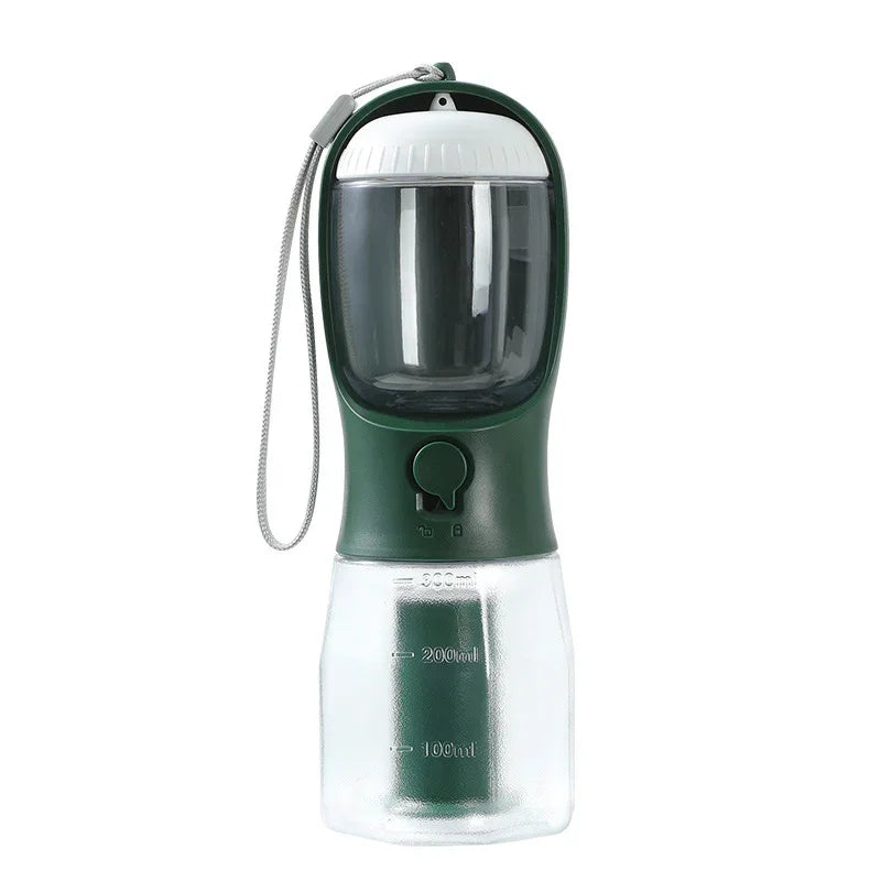 3-in-1 Portable Dog Water Bottle - Water, Food & Poop Bag Holder for Walks & Travel