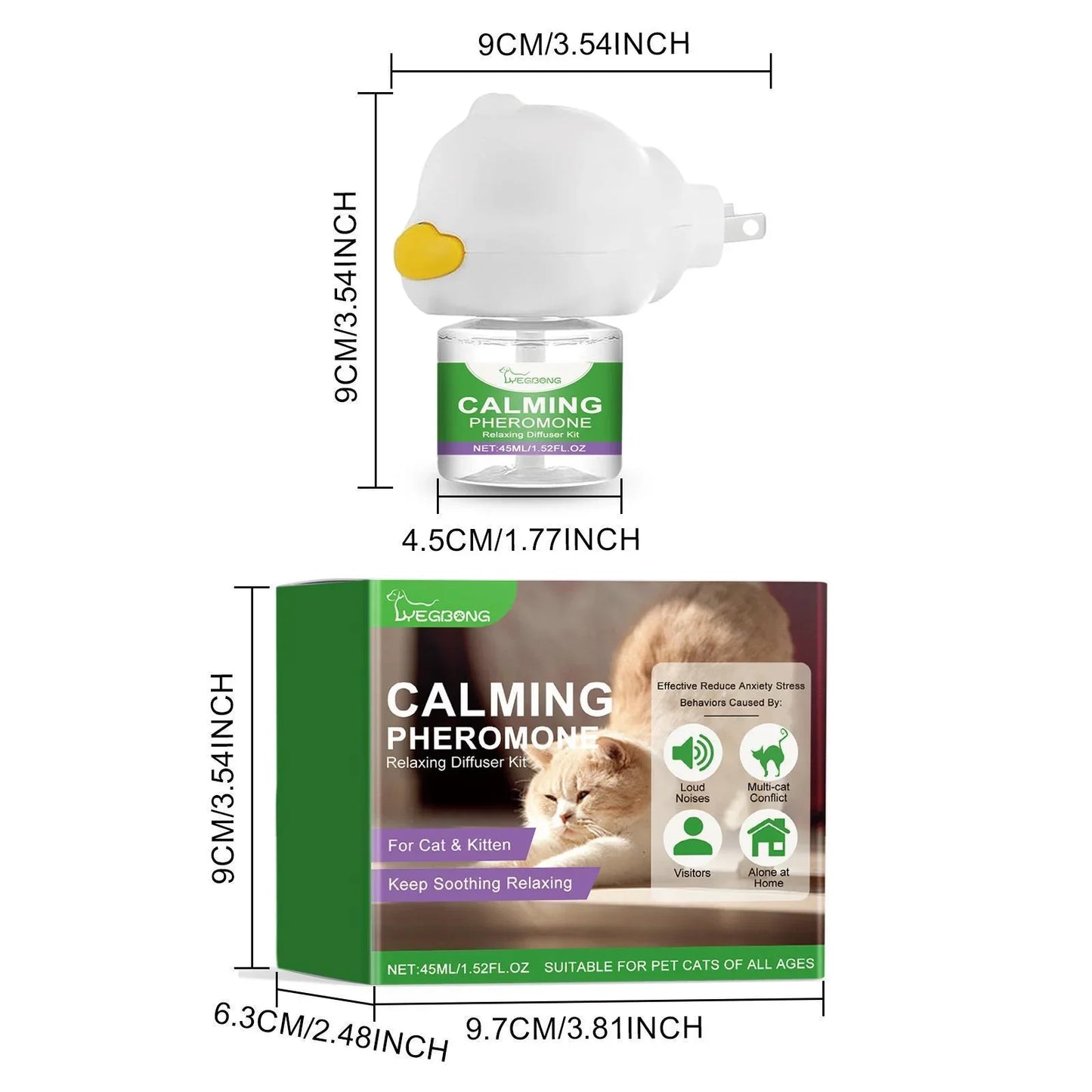 Yegebang Cat Emotional Care Set - Calming Diffuser & Liquid for Estrus, Anxiety & Mood Relief