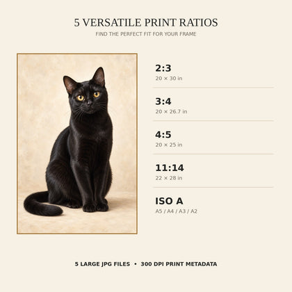 Size guide for black cat wall art printable: 2:3 3:4 4:5 11:14 ISO A series