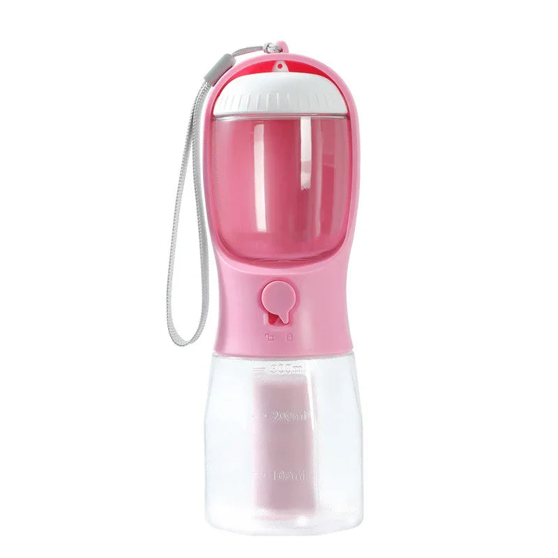 3-in-1 Portable Dog Water Bottle - Water, Food & Poop Bag Holder for Walks & Travel