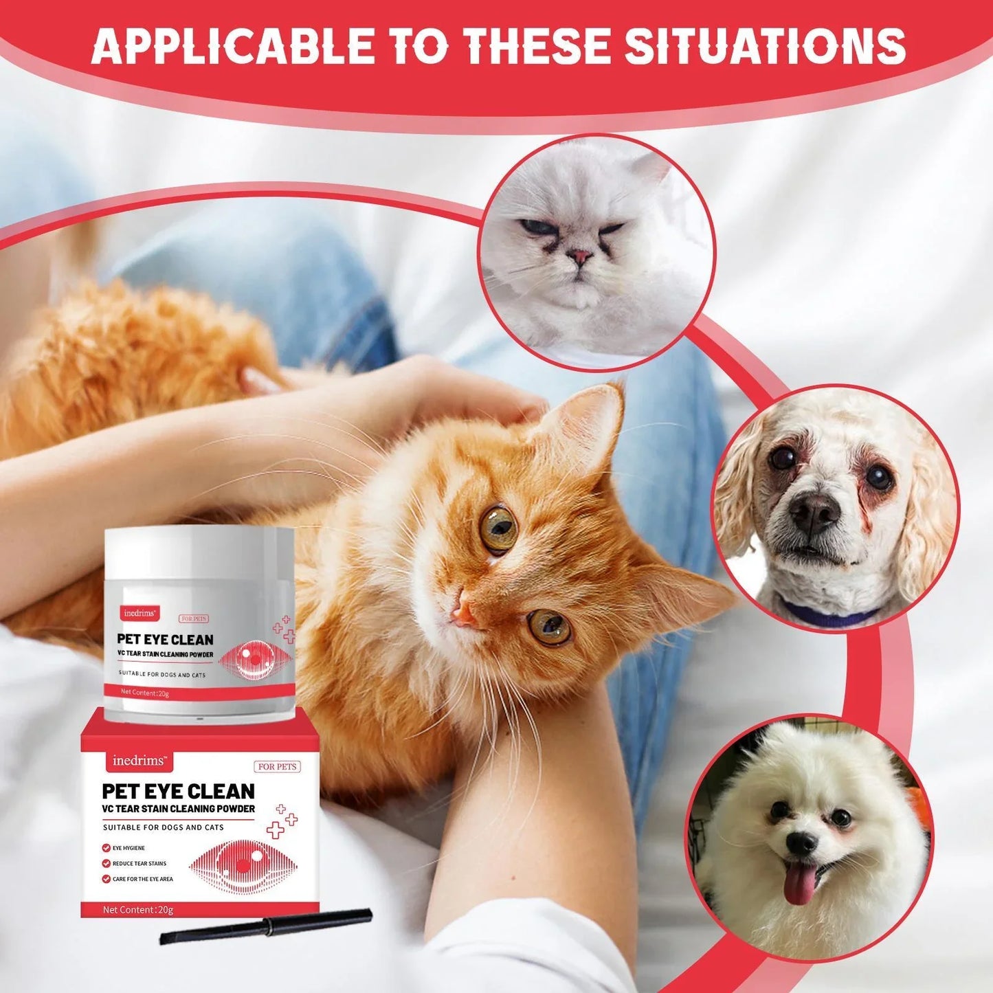 Pet Tear Stain Removal Powder - Natural Gentle Formula for Bright Eyes & Clean Fur