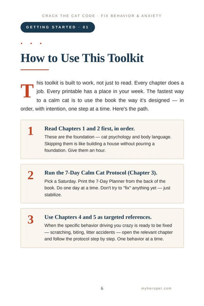 Cat Behavior Guide sample digital page explaining how to use the educational toolkit