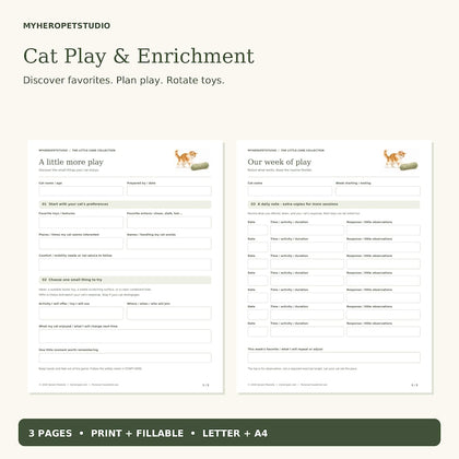Cat Enrichment Planner example printable play and toy rotation tracking pages