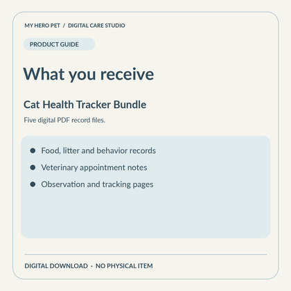 Information card for Cat Health Tracker Bundle: contents and verified format