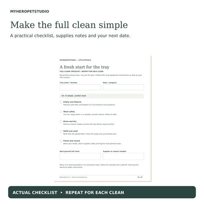 Cat Litter Box Cleaning Planner printable deep-clean checklist page
