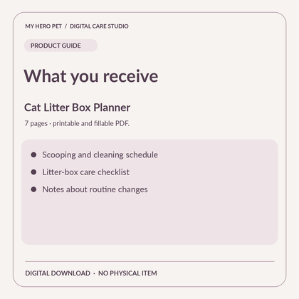 Information card for Cat Litter Box Cleaning Planner: verified download details