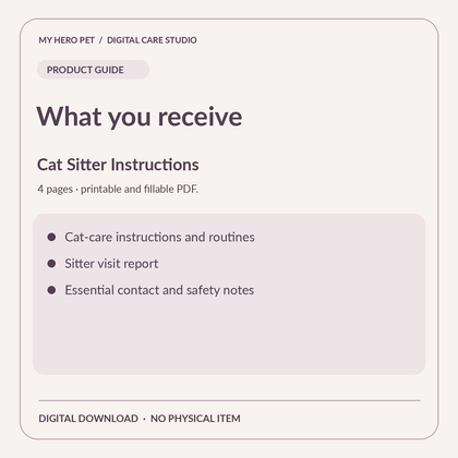 Information card for Cat Sitter Instructions: contents and format