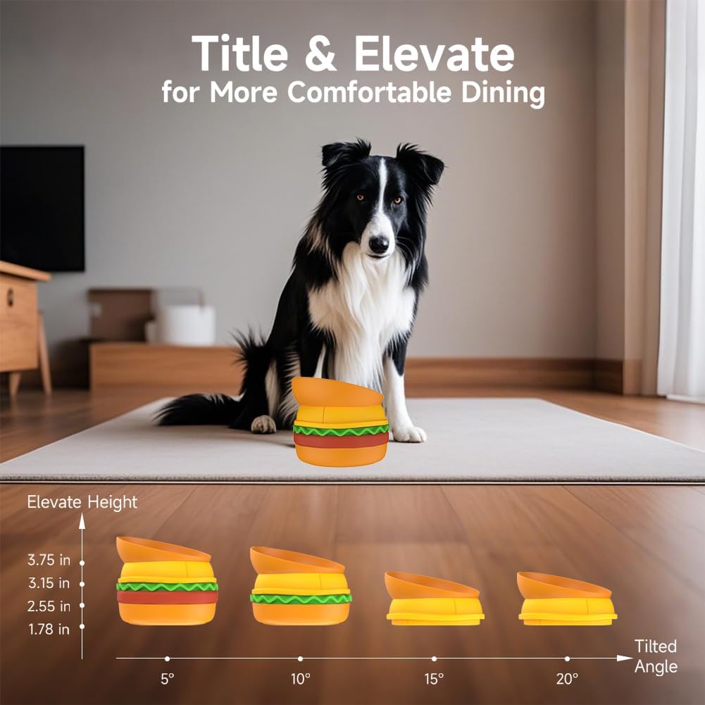 Hamburger 5-in-1 Pet Bowl Set - Multi-Layer Slow Feeder & Water Bowl for Cats & Dogs