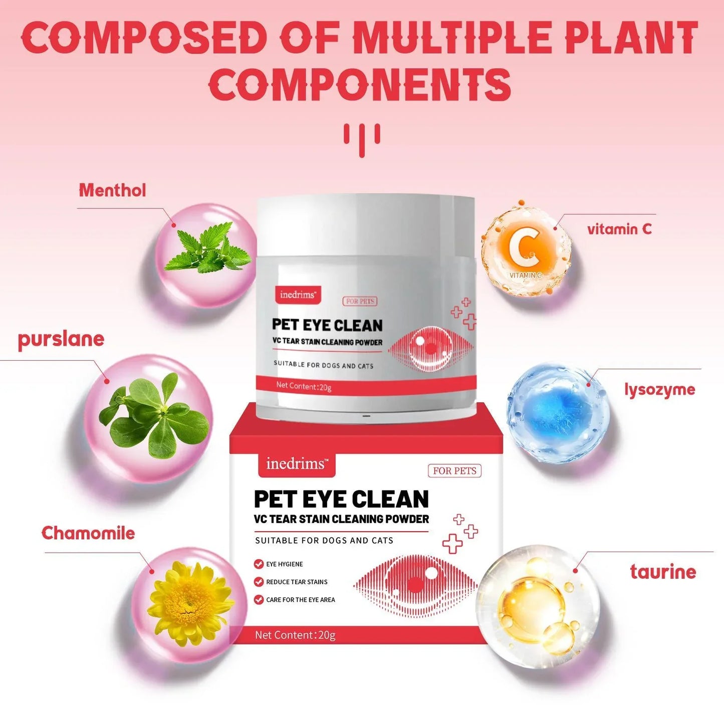 Pet Tear Stain Removal Powder - Natural Gentle Formula for Bright Eyes & Clean Fur
