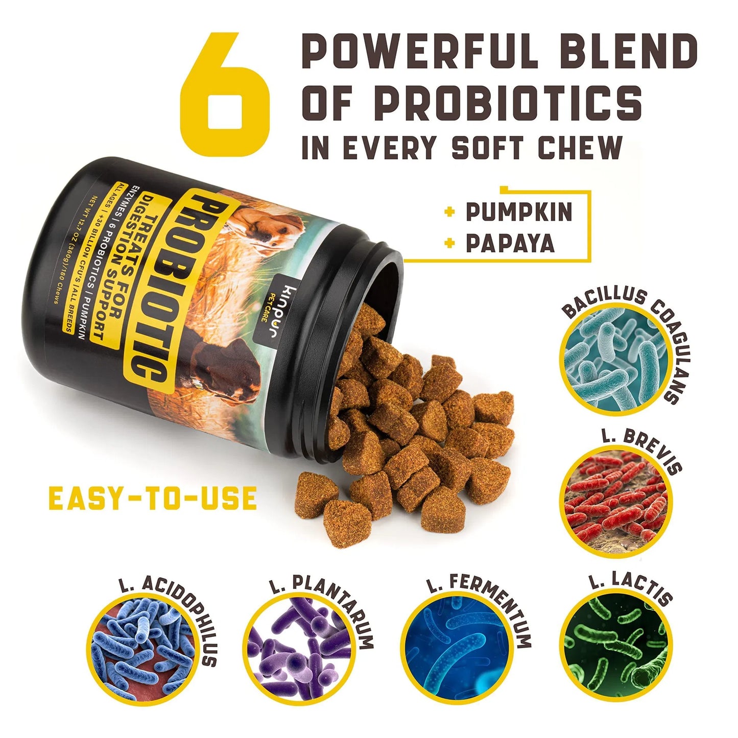 Probiotics for Dogs - 180 Duck Flavor Chews for Gut Health, Itchy Skin & Allergies
