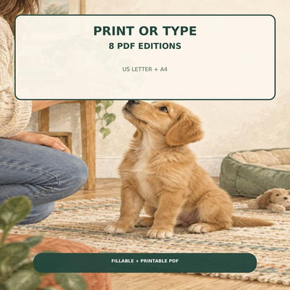First 90 Days Puppy Planner: A4 and US Letter printable and fillable PDF editions