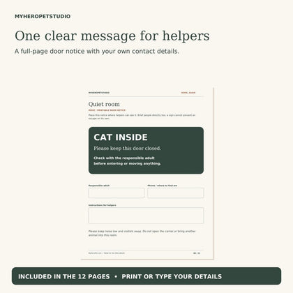 Moving With Cats Planner printable quiet-room door sign for safe moving day