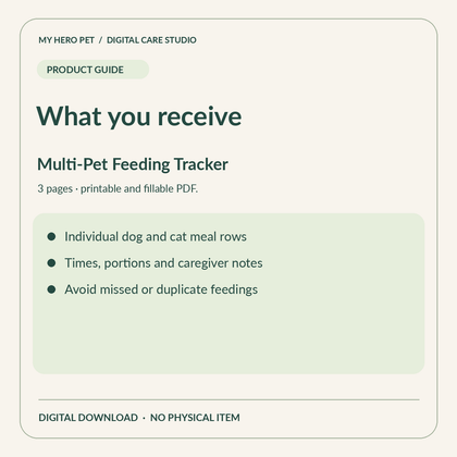 Information card for Multi-Pet Feeding Tracker: contents and format