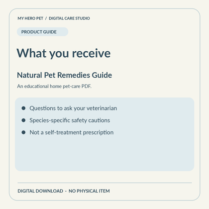 Information card for Natural Pet Remedies Guide: contents and verified format
