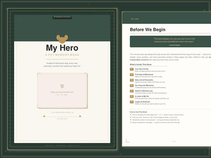 Pet Memory Book digital printable cover and welcome pages