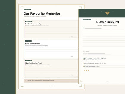 Pet Memory Book sample printables for favorite pet memories and a personal letter