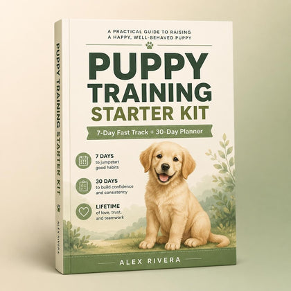 Puppy Training Fast Track and 30-Day Planner illustrated digital book-cover mockup, no physical book