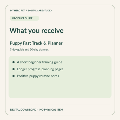 Information card for Puppy Training: Fast Track & Planner: contents and verified format