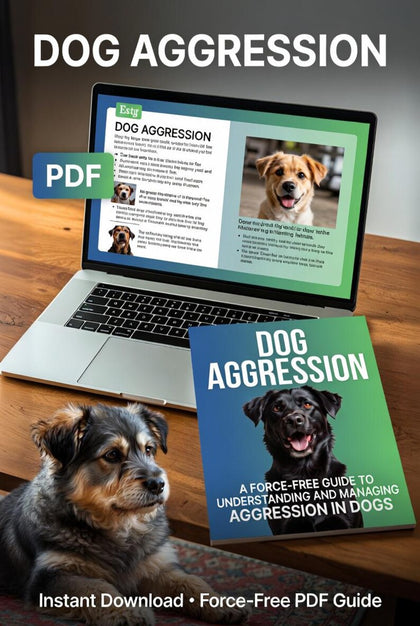 Reactive Dog Training Toolkit educational force-free guide preview on a laptop with digital cover mockup