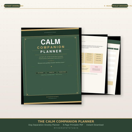 Calm Companion Planner PDF printable pages covering alone-time observation and training progress