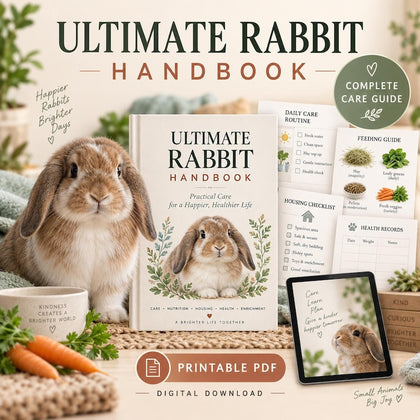 The Ultimate Rabbit Handbook digital download preview with feeding and care checklist examples